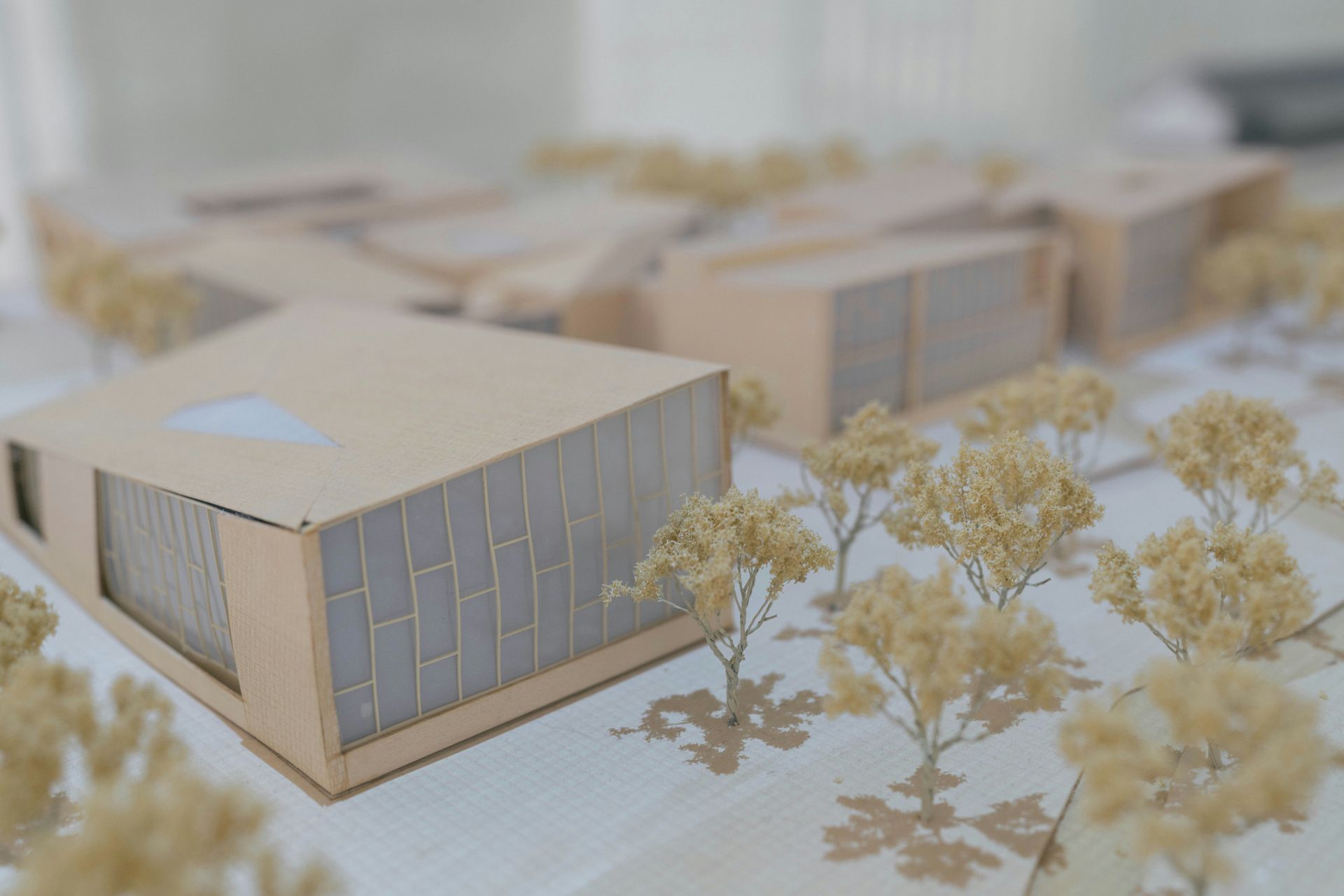 white and brown building miniature